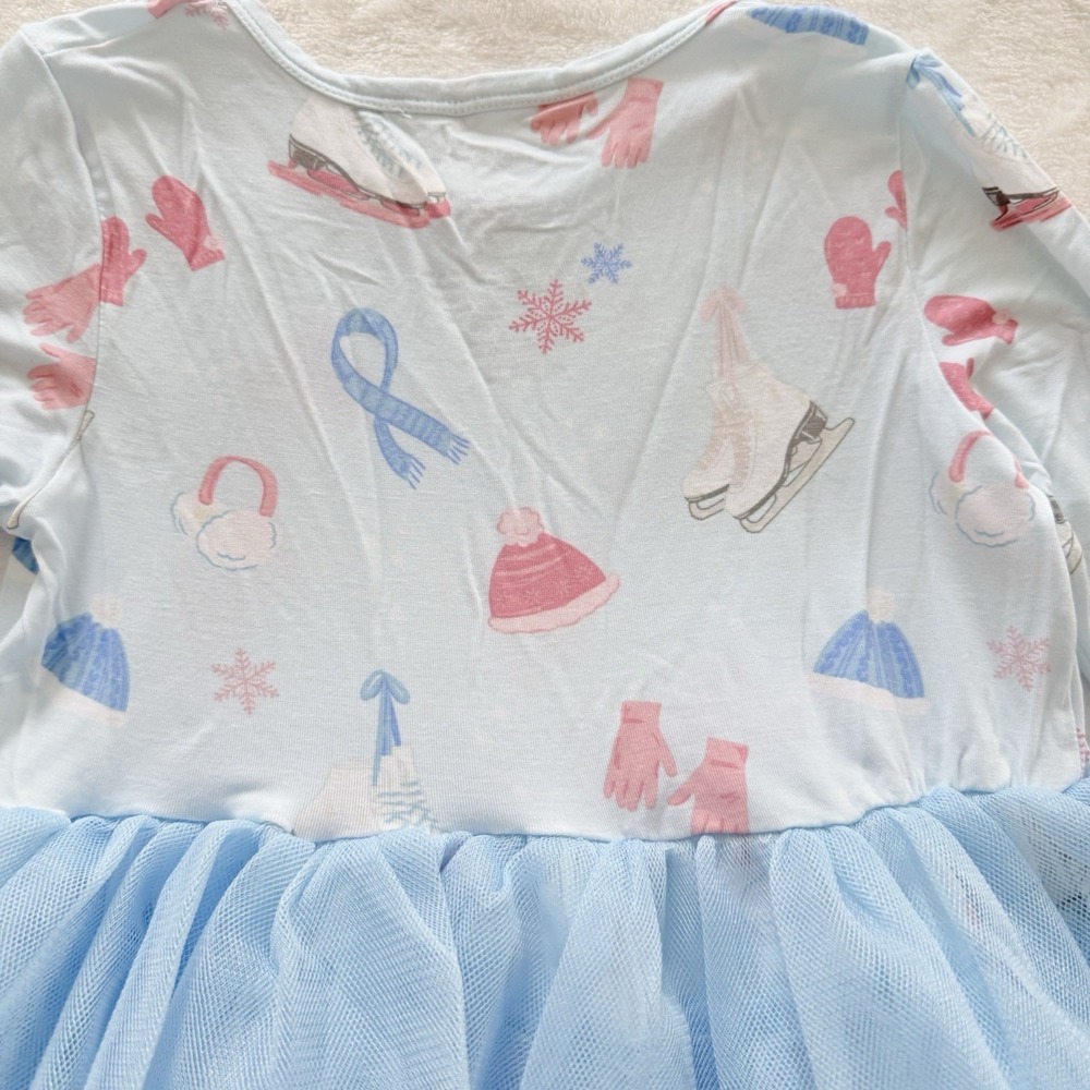 Angel Dear Girls 4T Ice Skating Tutu Dress Blue Long Sleeve Winter Ruffle - Picture 8 of 8
